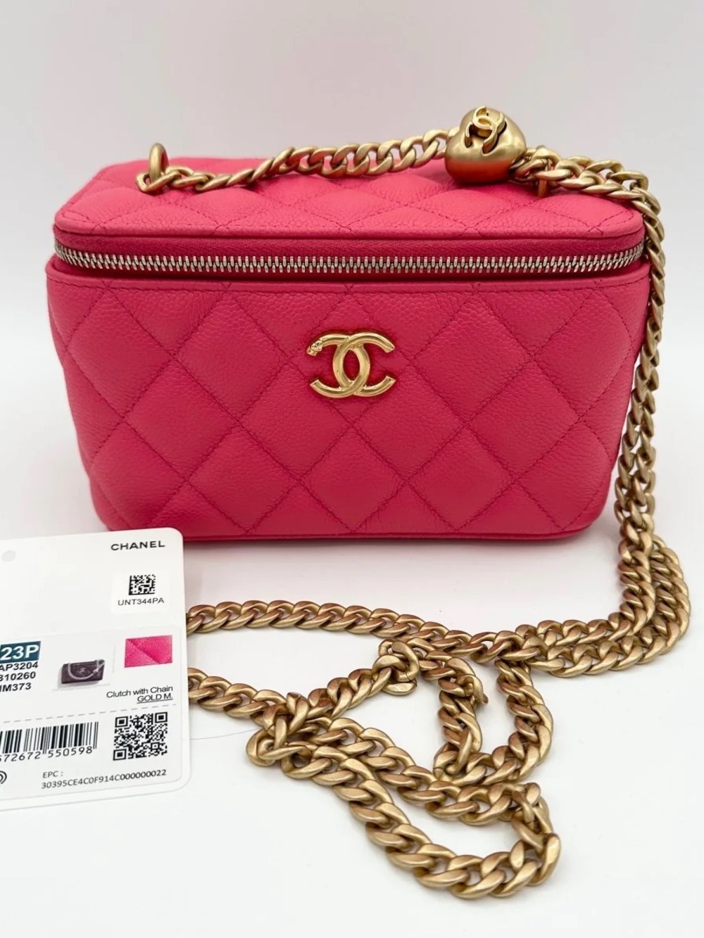 CHANEL Hot Pink Quilted Vanity Crossbody with Gold Chain